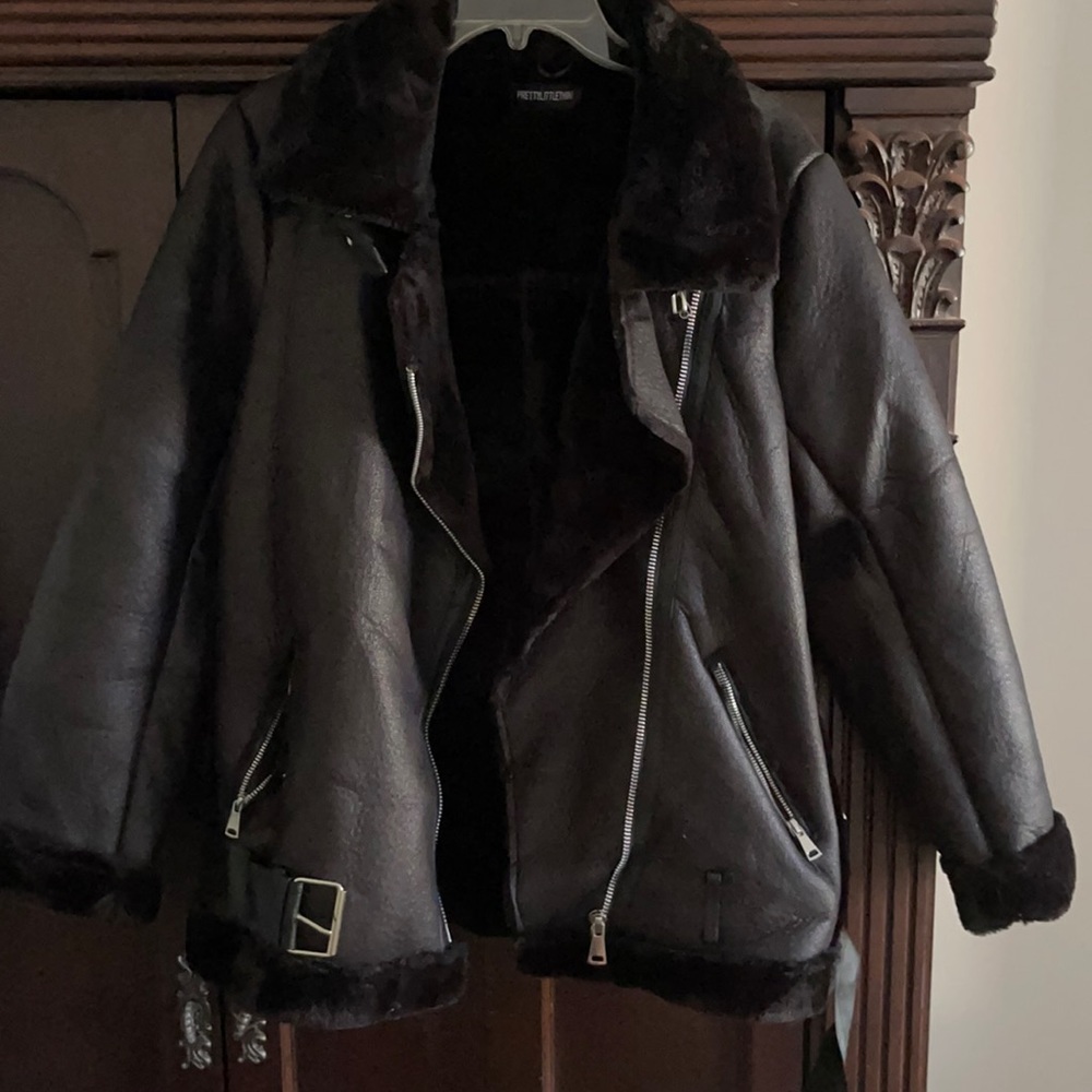 PLT oversized black pleather like jacket